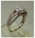 Ladies 14kt. white & rose gold split shank diamond halo engagement ring 1.60tcw