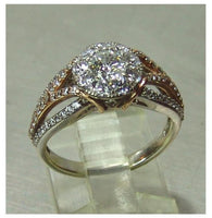 Ladies 14kt. white & rose gold split shank diamond halo engagement ring 1.60tcw