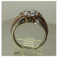 Ladies 14kt. white & rose gold split shank diamond halo engagement ring 1.60tcw