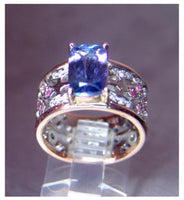 Ladies 18kt. custom made rose & white gold Tanzanite, Montana sapphire, and diamond ring